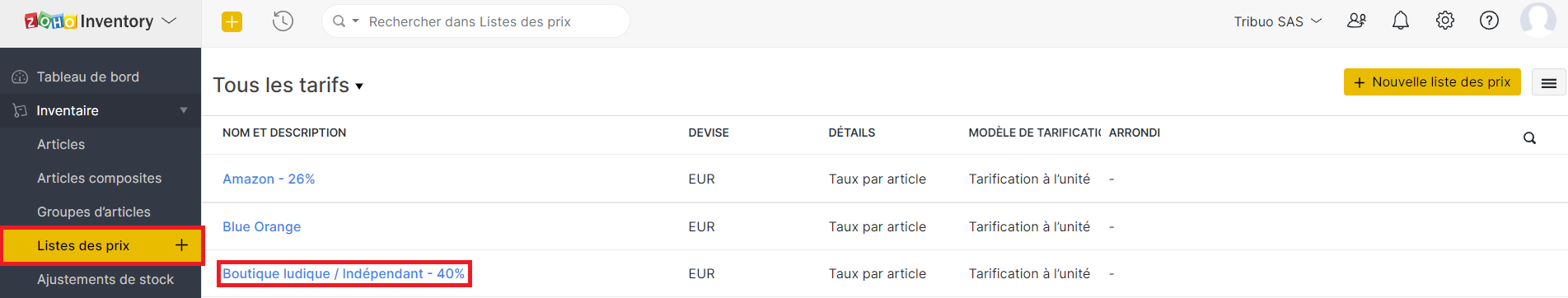 Ajuster des listes des prix dans Zoho Ajuster des listes des prix dans Zoho