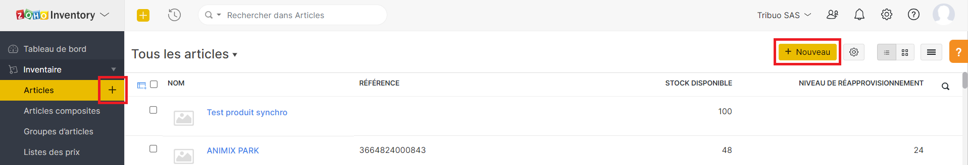 Création d'article dans Zoho Création d'article dans Zoho