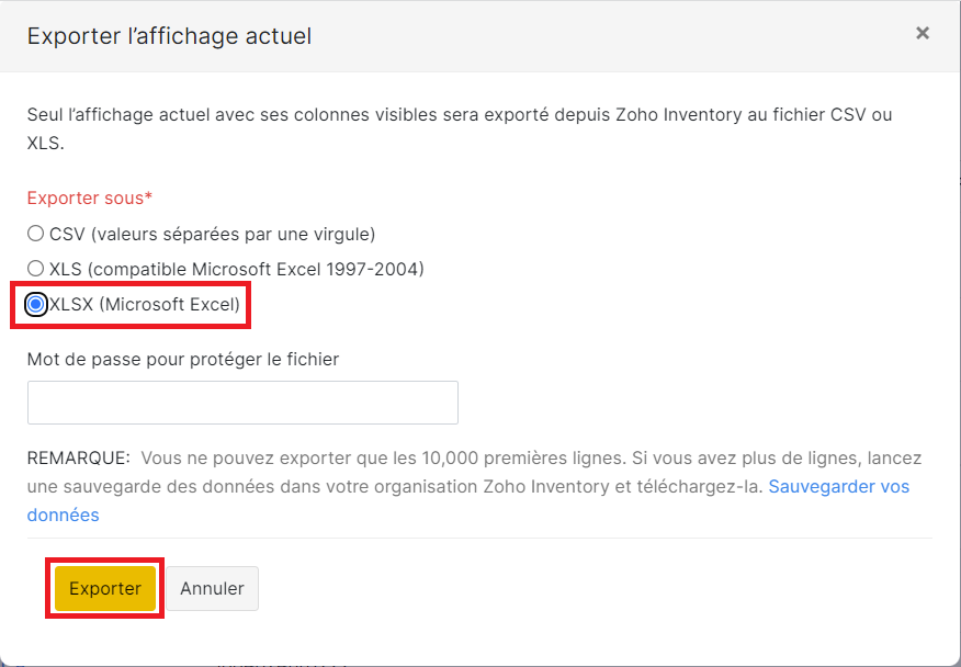 Valider le format XLSX à l'export Valider le format XLSX à l'export